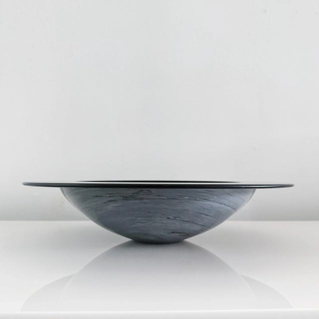 Hand-lathed Bardiglio marble bowl, with smooth slate border, by Guilio Lazzotti for Casigliani "Peanut Bowl". This piece...