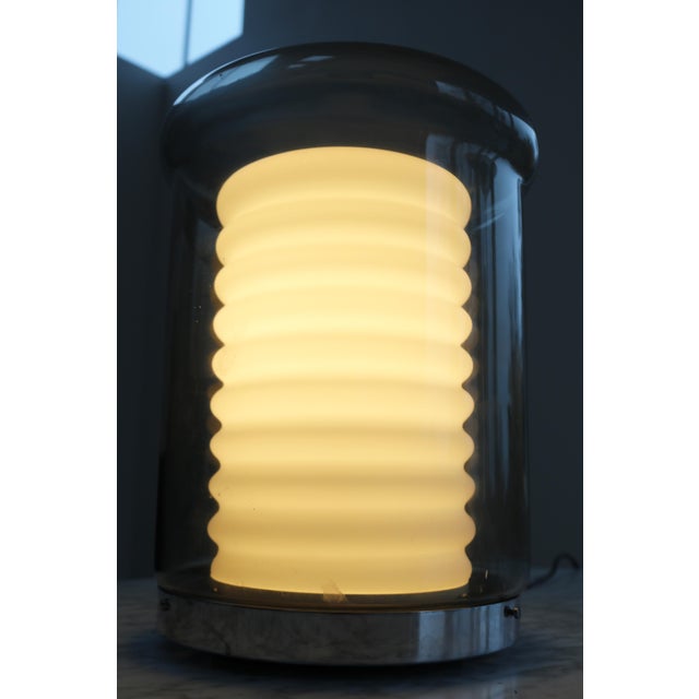 1970s Large Space Age Table Lamp in Smoked and White Glass from Staff Leuchten, 1970s For Sale - Image 5 of 9