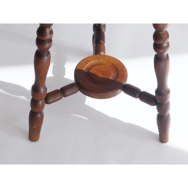 1920s Antique English Round Carved Wooden Bobbin Stool, 1920s For Sale - Image 5 of 9