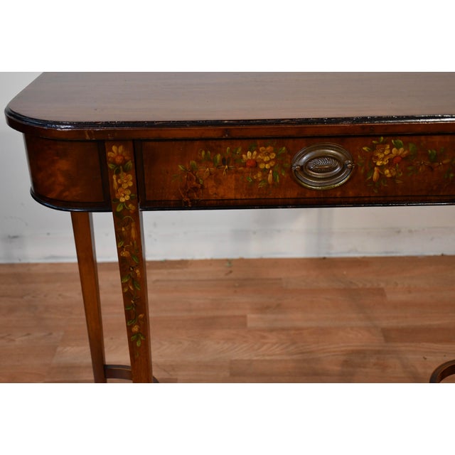 1930s 1930s English Regency Satinwood Floral Hand Painted Console Table For Sale - Image 5 of 15