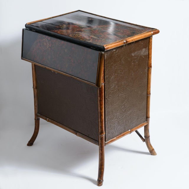 Antique French Napoleon III Chinoiserie Lacquered Bamboo Work Table For Sale - Image 10 of 17