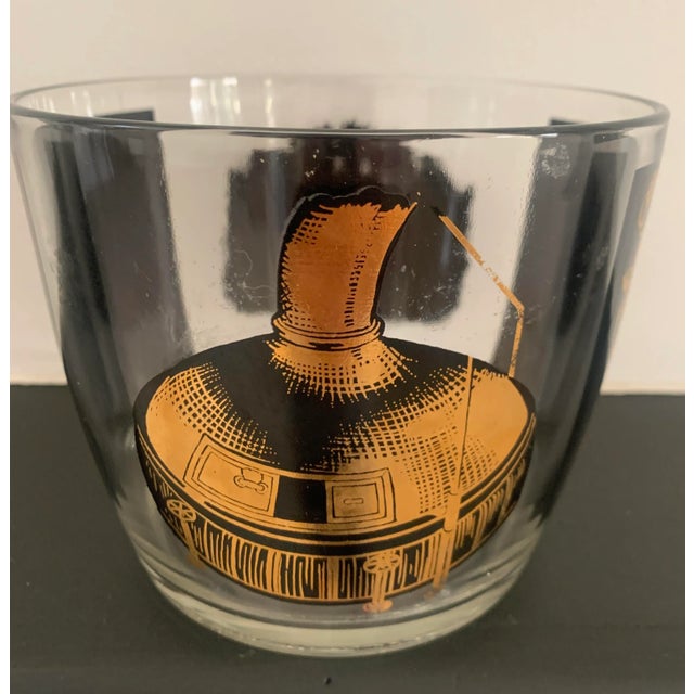 Mid-Century Modern Ice Bucket Mid-Century Modern Black & Gold Glass For Sale - Image 3 of 6