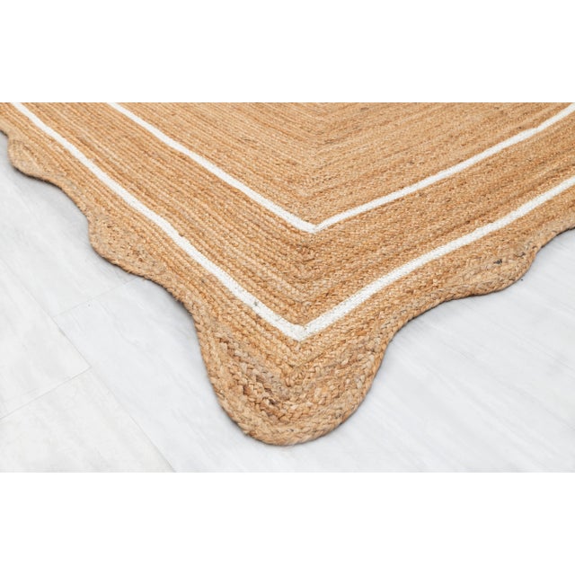 Boho Chic White Natural Jute Scallop 2.6x15 Ft. For Sale - Image 3 of 12