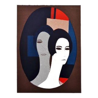 1979 Andre Minaux Original Lithograph Two Heads of Females For Sale