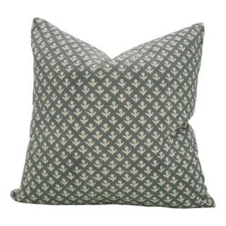 Fabdivine Handmade Block Print Linen Blend Throw Pillow Cover 16x16 – Hariyali Green Floral Design For Sale