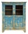 Shabby Chic Turquoise Blue Half-Glass Doors Medium Size Cabinet For Sale