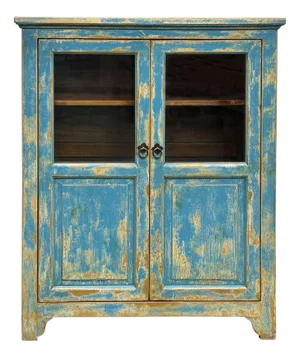 Shabby Chic Turquoise Blue Half-Glass Doors Medium Size Cabinet