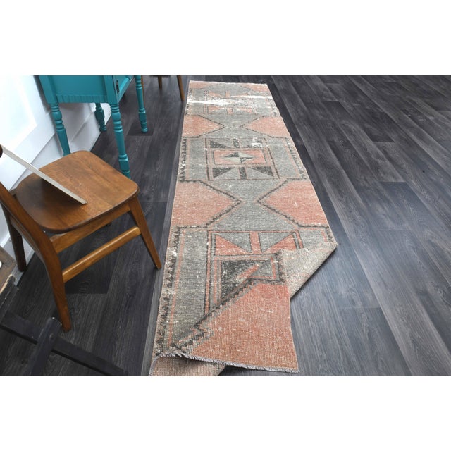 Gray 1970s Vintage Handmade Wool Cotton Orange Runner Rug For Sale - Image 8 of 11