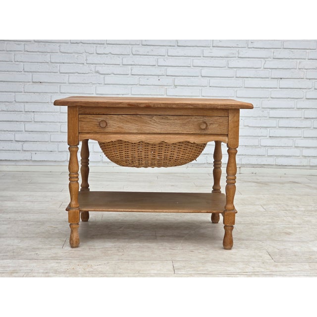 Scandinavian Side Table with Drawers in Oak Wood and Rattan, 1970s For Sale - Image 6 of 18