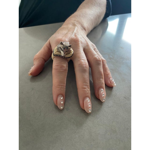 Miriam Salat Cream Ivory Fox Ring Set In Sterling Silver & White Topaz For Sale - Image 17 of 18