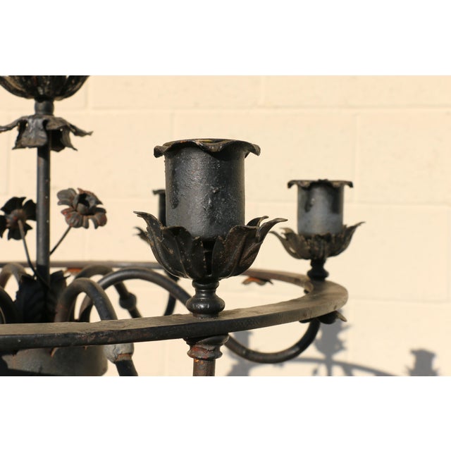 1900 - 1909 Antique Wrought Iron Floor Candelabra | Ornate Gothic Revival Candleholder | Early 20th Century For Sale - Image 5 of 18