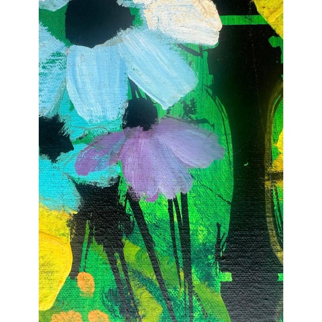 Bright Green 60s X Large Thimas Lee Mid Century Modern Birds and Vivid Floral Oil Painting Framed For Sale - Image 8 of 13