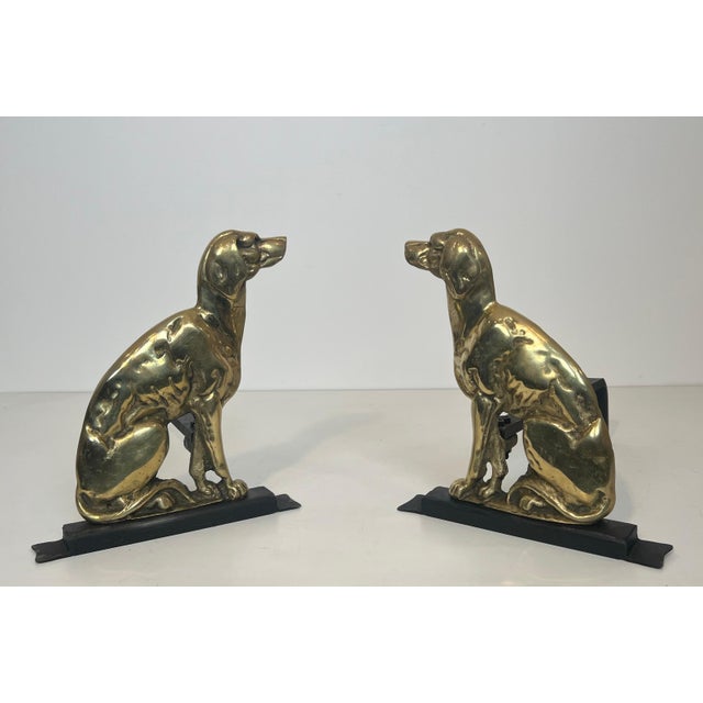 Art Deco Pair of chiseled bronze andirons representing dogs For Sale - Image 3 of 12