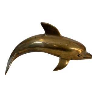 Vintage Mid-Century Polished Brass Dolphin Figurine For Sale