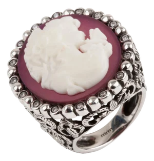 Miriam Salat Cameo Sterling Silver Ring with White Topaz and Resin