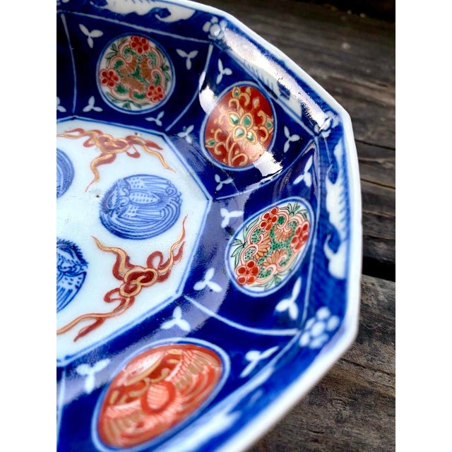 18th Century Antique Japanese Imari Octagonal Porcelain Bowl, Cobalt Blue & Iron Red, Meiji Period For Sale - Image 5 of 9