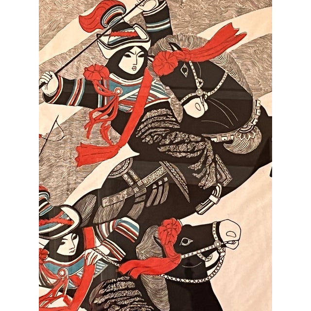 1985 Niu Wen Signed Chinese Woodblock Print "Horse Racers" Limited Edition 4/50 Framed For Sale - Image 4 of 11