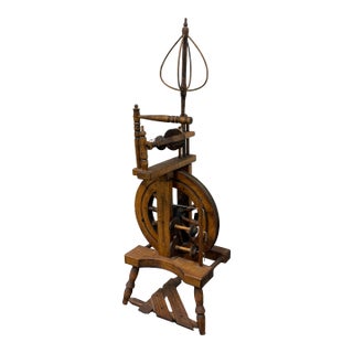 Upright Wooden Spinning Wheel, Antique For Sale