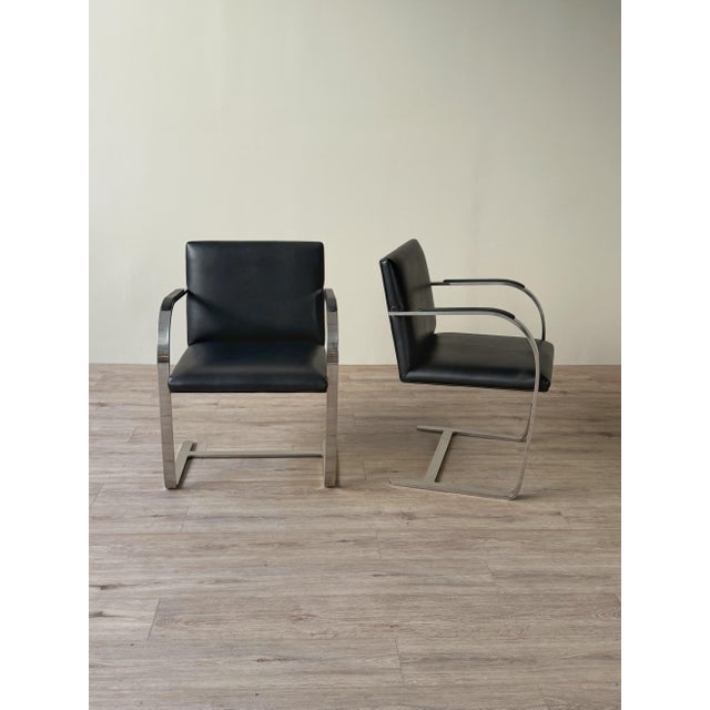 Knoll Flat Bar Brno Chairs by Ludwig Mies Van Der Rohe for Knoll, a Pair For Sale - Image 4 of 12