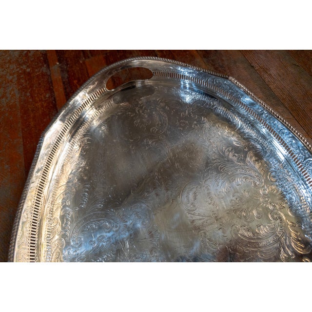 20th Century English Sheffield Silverplate Drinks Bar Tray With Gallery For Sale - Image 11 of 13