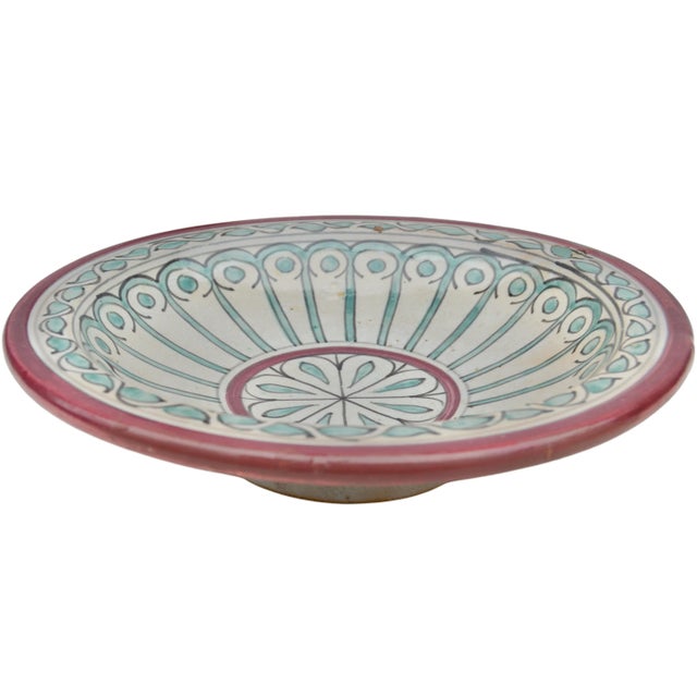 Early 20th Century Early 20th Century Teal & Maroon Andalusian-Patterned Ceramic Decorative Bowl For Sale - Image 5 of 9