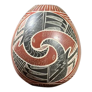 Vintage Polychrome Mata Ortiz Sgraffito Ceramic Vessel by Eleuterio Pina, Signed