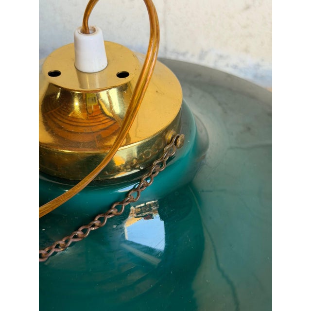 Glass Mid 20th Century Mid-Century Modern Green Glass and Brass Pendant Ceiling Light For Sale - Image 7 of 10