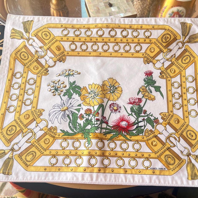 Rare vintage Hermes Paris placemats from 1979 // set of 6 cotton placemats // equestrian motif // horses // collectible luxury homegoods For Sale - Image 14 of 14