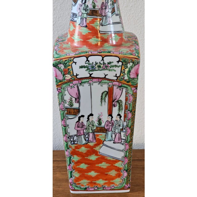 Antique Chinese Famille Rose Square Porcelain Vase - Hand-Painted Imperial Court Scene For Sale - Image 13 of 15