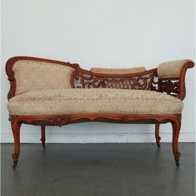Victorian Antique Carved Walnut Victorian Conversation Settee For Sale - Image 3 of 16