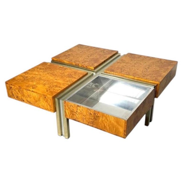 Metal Burl Wood and Metal Coffee Table, Italy, 1970s For Sale - Image 7 of 7