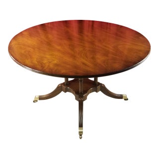 Kittinger Rare Chinese Chippendale Faux Bamboo Brass Pedestal Distressed Antiqued Finish Regency Dining Table For Sale