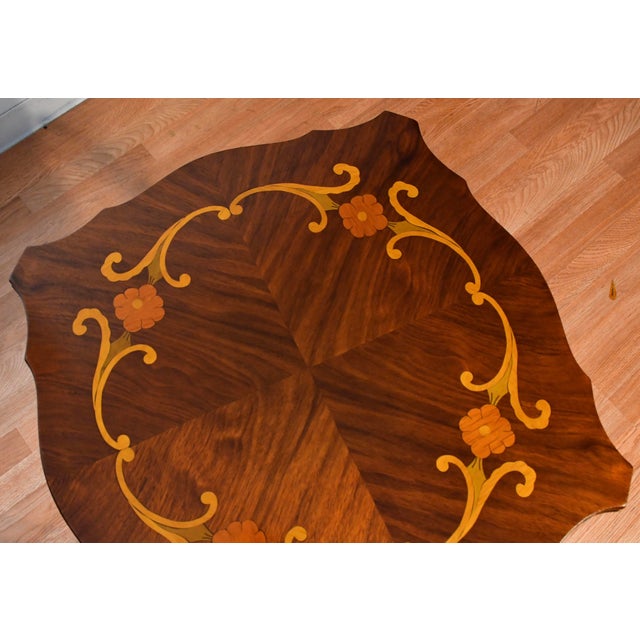 French 1930s French Walnut & Satinwood Inlay Pair of Side Tables / End Tables For Sale - Image 3 of 11