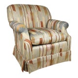 Rolling Upholstered Southwest Ikat Armchair in Brown Cream and Blue by Baker Furniture Company For Sale