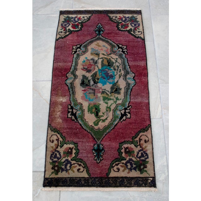Hand Knotted Small Oushak Rug Mat Faded Petite Rug 1'5" X 2'11" For Sale - Image 13 of 14