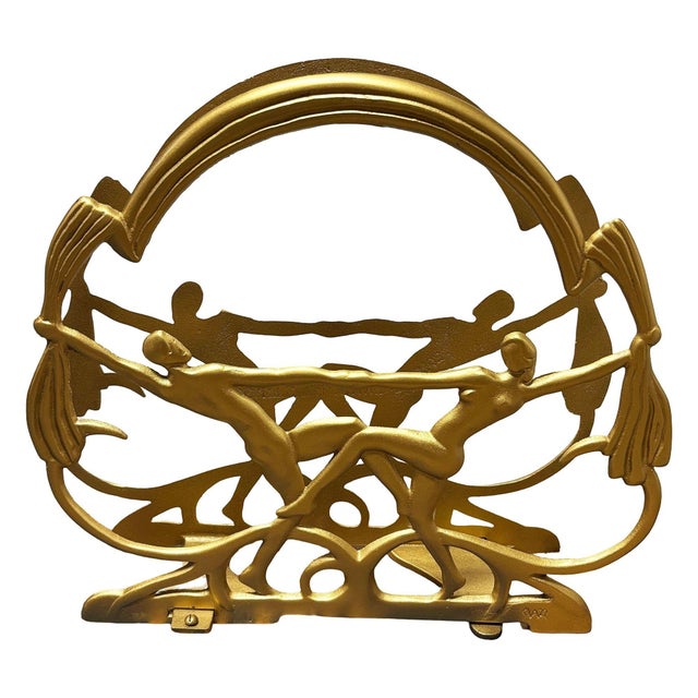 1928 Art Deco Nude Flapper Brass Magazine Rack by Seville Art Metal Studios For Sale - Image 4 of 12