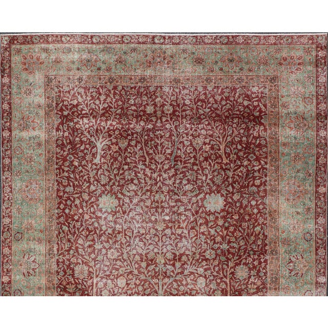 Indian Antique Indian Amritsar Rug With Tree of Life Design in Rich Reds 9'10 X 14'7 For Sale - Image 3 of 12