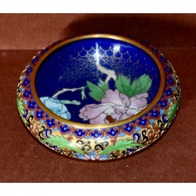 Vintage Chinese Small Cloisonné Bowl With Floral Interior For Sale - Image 4 of 13