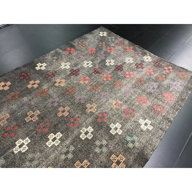 Charcoal 1960s Tribal Turkish Anatolian Area Kilim Rug For Sale - Image 8 of 11