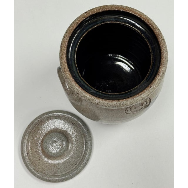 Stone Gray Vintage Salt Glaze Handmade Lidded Rowe Pottery Crock For Sale - Image 8 of 10