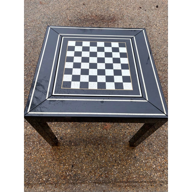 Mid 20th Century Mid to Late Twentieth Century Deep Black Lacquered 36” Parsons Style Game Table With Chess / Checkers and Backgammon Removable Top For Sale - Image 5 of 9