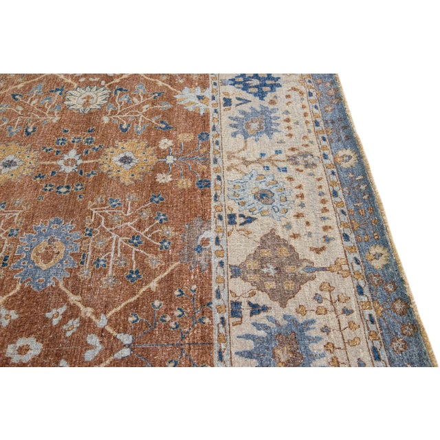 Apadana's Artisan Collection Brown Handmade Floral Pattern Wool Rug For Sale - Image 9 of 11