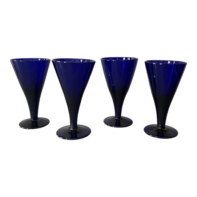 Antique Early 19th Century English George III Blue Cobalt Wine Glasses - Set of 4 For Sale
