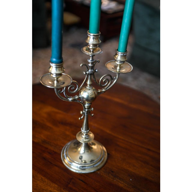 Large heavy, brass Victorian table candelabra with 3 candle holders by William Tonks, Birmingham, England. William Tonks...