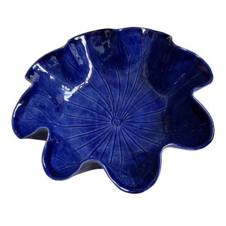 1970s Pat Young Cobalt Lotus Dish For Sale