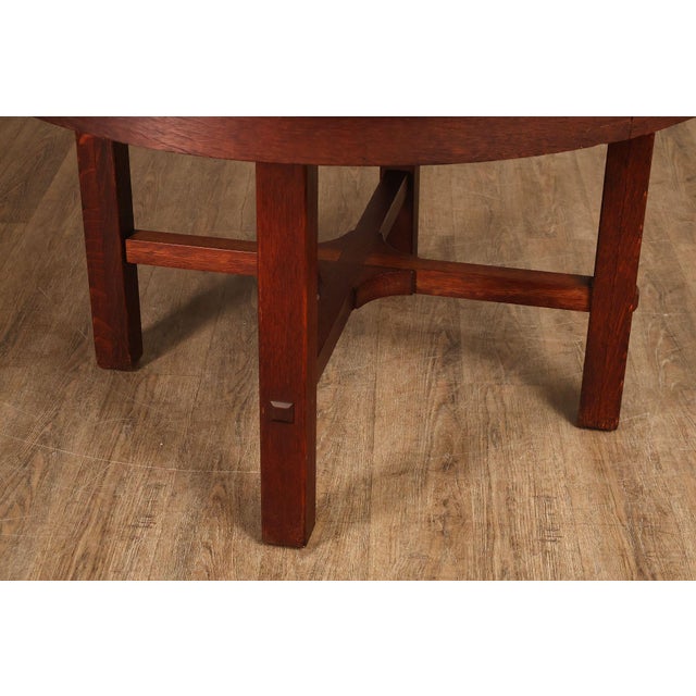 Wood Antique L&JG Stickley Round Extendable Mission Oak Dining Table For Sale - Image 7 of 18