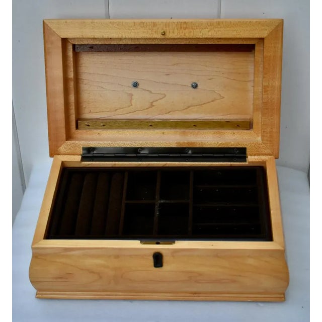 Brown 1990s Korean Maple Traditional Jewelry Box with Fitted Interior and Inlaid Rosewood For Sale - Image 8 of 13