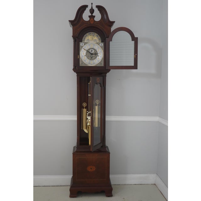 Traditional Howard Miller Inlaid Mahogany Grandfather Clock For Sale - Image 3 of 18