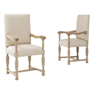 1900s French Oak Armchairs With Upholstered Cushions - A Pair For Sale