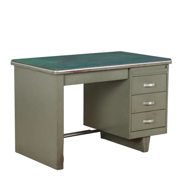 Writing Desk in Enamelled Metal and Leatherette, 1960s For Sale - Image 9 of 9